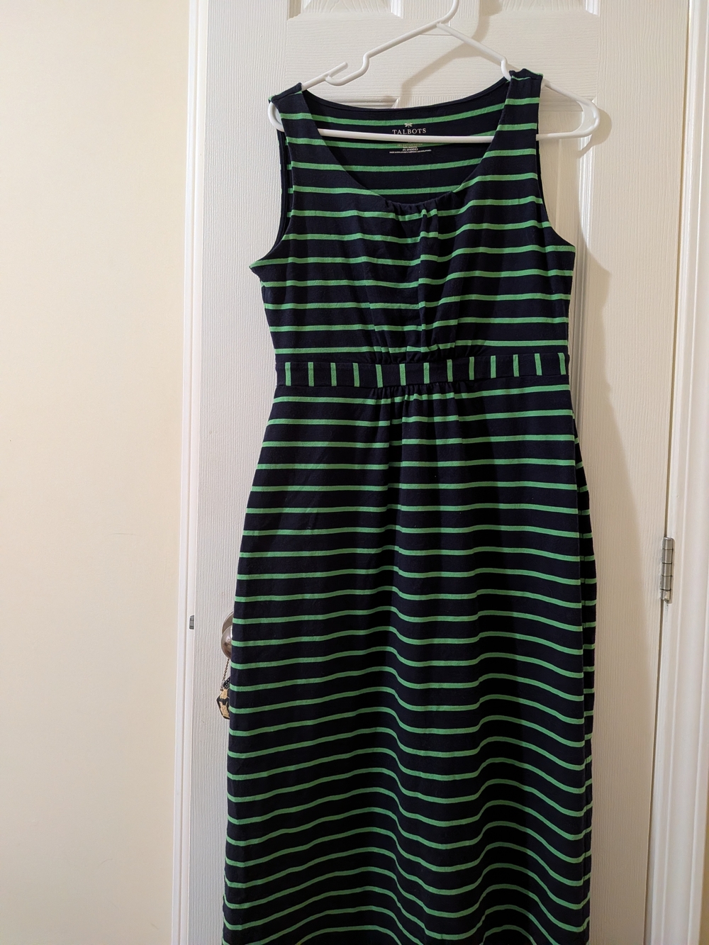 Talbots Navy and Green Striped Sleeveless Maxi Dress